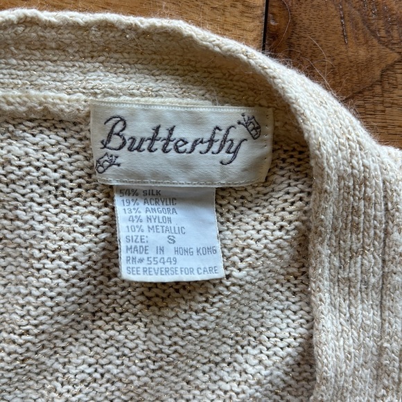 Vtg Butterfly cream and gold angora cardigan sweater - Picture 3 of 5